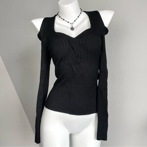 Black Cut Out Romantic Ribbed Sweater